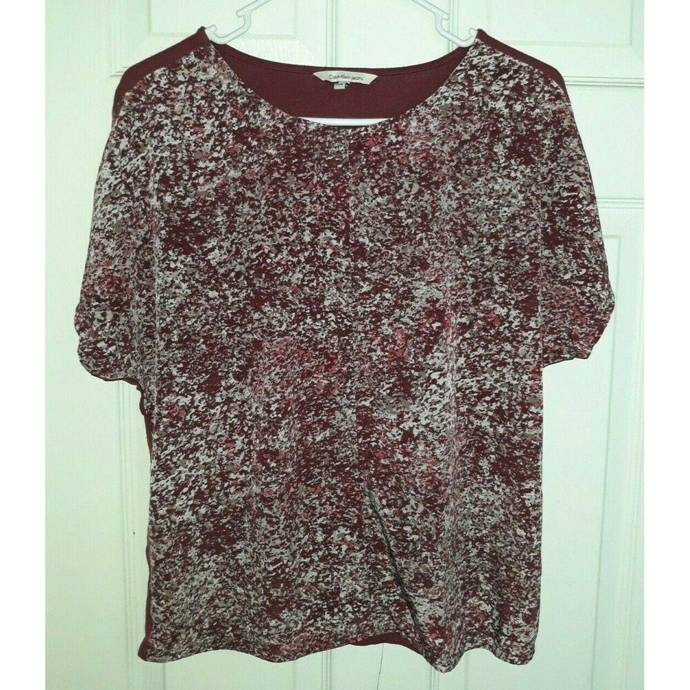 Calvin Klein Women's Floral-print Front Solid Back Blouse Shirt Top Small